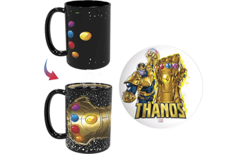 Marvel Ceramic Color Changing Mug and Plate Set for Coffee, Tea, Breakfast or Dessert with Heat Reactive Artwork - Thanos