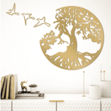 Metal Tree of Life Wall Art, Gold Decor, 3Pcs Wall Hanging and Birds Art for Norse Family Living Room Outdoor Decoration