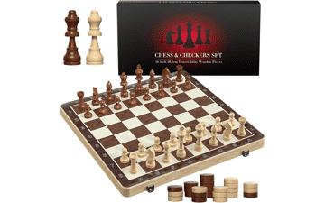 Meuzhen Magnetic Chess Set with Checkers - 16" Wooden Chess Board Game for Adults & Kids