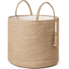 Mkono Woven Storage Basket with Wooden Bead Decoration