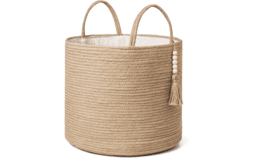 Mkono Woven Storage Basket with Wooden Bead Decoration