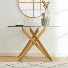 Modern Style Console Table with Tempered Glass Top and Metal Tubular Legs - 45”Lx18”Wx30”H - Gold