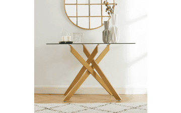 Modern Style Console Table with Tempered Glass Top and Metal Tubular Legs - 45”Lx18”Wx30”H - Gold