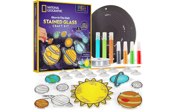 NATIONAL GEOGRAPHIC Kids Window Art Kit - Stained Glass Solar System Crafts with Glow in The Dark Planets