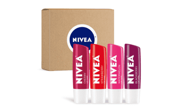 NIVEA Fruit Lip Balm Variety Pack, Tinted, 0.17 Oz, 4 count