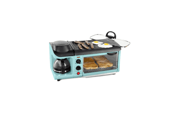 Nostalgia 3-in-1 Breakfast Station - Coffee Maker, Griddle, Toaster Oven - Aqua