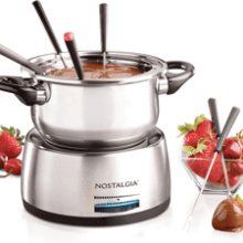 Nostalgia Electric Fondue Pot Set - 6-Cup, Cheese & Chocolate, Color-Coded Forks, Adjustable Temperature Control, Stylish Serving for Hors d'Oeuvres, Entrees, Desserts - Stainless Steel