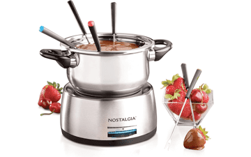 Nostalgia Electric Fondue Pot Set - 6-Cup, Cheese & Chocolate, Color-Coded Forks, Adjustable Temperature Control, Stylish Serving for Hors d'Oeuvres, Entrees, Desserts - Stainless Steel