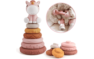 Nueplay 7 Pcs Stacking & Nesting Baby Toys with Pink Horse Figure