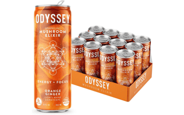 ODYSSEY ELIXIR Sparkling Mushroom Drink, Orange Ginger Flavor, 12 Fl oz, 12 Pack