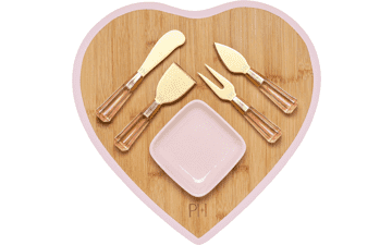 Paris Hilton Charcuterie Board and Serving Set with Ceramic Dish, Cheese Utensils - 6-Piece Set (Pink)