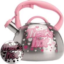 Paris Hilton Whistling Stovetop Tea Kettle, Stainless Steel, Color Changing Heat Indicator, 2.5-Quart, Pink