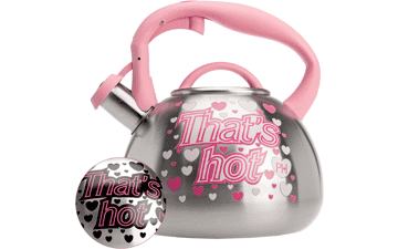 Paris Hilton Whistling Stovetop Tea Kettle, Stainless Steel, Color Changing Heat Indicator, 2.5-Quart, Pink