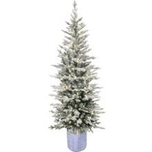 Pre-Lit Potted Flocked Arctic Fir Pencil Christmas Tree - Green