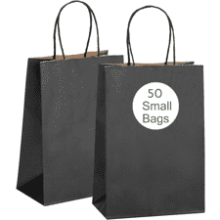 RNORRI Gift Bags - 50Pcs Black Paper Bags - 5.25x3.75x8 Inches - Party Favor Bags Bulk - Reusable Shopping Bags - Small Black Bags With Handles - Treat, Goodie, Christmas