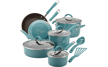 Rachael Ray Cucina Nonstick Cookware Set, 12 Piece, Agave Blue