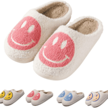 Retro Smile Face Slippers for Women - Soft Plush Comfy Preppy Slides