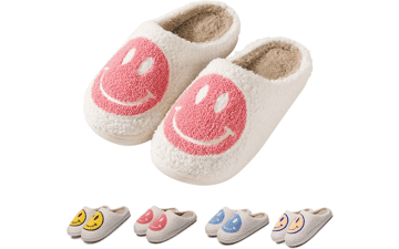 Retro Smile Face Slippers for Women - Soft Plush Comfy Preppy Slides