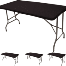 SAJOO Spandex Table Cover 6FT 3PC Black Fitted Tablecloth for Rectangle Tables