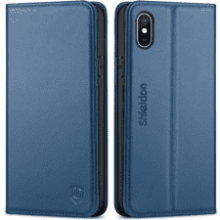 SHIELDON Genuine Leather iPhone Xs Wallet Case with Auto Sleep Wake Credit Card Holder - Royal Blue