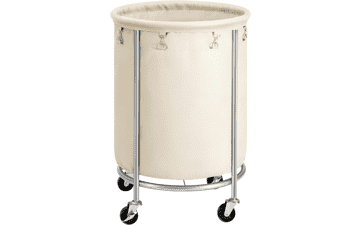 SONGMICS Laundry Basket with Wheels, 45 Gal., Round Laundry Cart