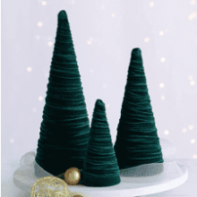 Set of 3 Emerald Velvet Trees - Modern Christmas Decor for Mantel and Entryway