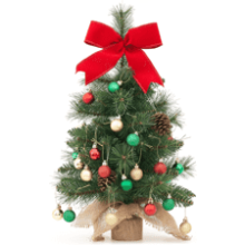 Small Christmas Tree - 24 Inches Green Artificial Mini Decorative Xmas Tree with Pine Needles, Burlap Base, and Mix Ornaments Sets