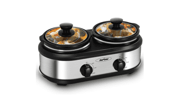 Sunvivi Dual Pot Slow Cooker, Small Mini Crock Buffet Server and Warmer, Oval Ceramic Double Pot Buffet Food Warmer