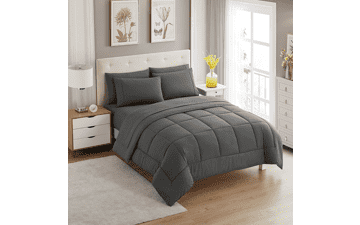 Sweet Home Collection 5 Piece Comforter Set - All Season Soft Down Alternative Blanket & Luxurious Microfiber Bed Sheets - Gray - Twin