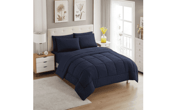 Sweet Home Collection 5 Piece Comforter Set Bag Solid Color All Season Soft Down Alternative Blanket & Luxurious Microfiber Bed Sheets - Navy, Twin