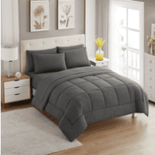 Sweet Home Collection 7 Piece Comforter Set Bag Solid Color All Season Soft Down Alternative Blanket & Luxurious Microfiber Bed Sheets, Gray, Full