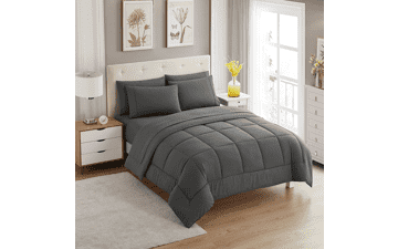 Sweet Home Collection 7 Piece Comforter Set Bag Solid Color All Season Soft Down Alternative Blanket & Luxurious Microfiber Bed Sheets, Gray, Full