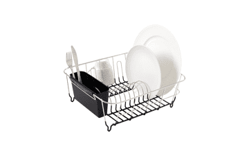 Sweet Home Collection Dish Drying Rack Set with Utensil Holder, Black