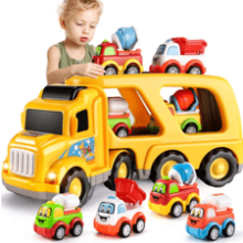 TEMI Construction Truck Toys for Boys 5-in-1 Friction Power Toy