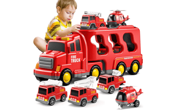 TEMI Fire Toys 5 in 1 Carrier Truck Transport for Toddlers