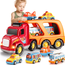 TEMI Toddler Carrier Truck Transport Vehicles Toys - 5 in 1 for Boys, Toy Cars for Toddlers 1-3, Friction Power Set for Kids 3-9