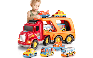 TEMI Toddler Carrier Truck Transport Vehicles Toys - 5 in 1 for Boys, Toy Cars for Toddlers 1-3, Friction Power Set for Kids 3-9