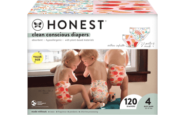 The Honest Company Clean Conscious Diapers | Plant-Based, Just Peachy + Flower Power | Size 4 (22-37 lbs), 120 Count