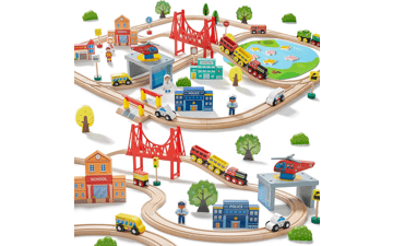 Tiny Land Train Set 110pcs Wooden Train Set for Boys & Girls with Wooden Train Track, Toys for 3-7 Years Old Toddlers & Kids, Railway Set Christmas Toys