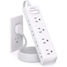 Ultra Thin Flat Plug Power Strip - Addtam 12 AC Outlets, 5Ft Cord, Surge Protector, Wall Mount, Desk Charging Station