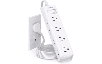 Ultra Thin Flat Plug Power Strip - Addtam 12 AC Outlets, 5Ft Cord, Surge Protector, Wall Mount, Desk Charging Station