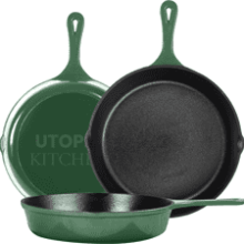 Utopia Kitchen Pre-Seasoned Cast Iron Skillet Set - 3-Piece Frying Pan - 6 Inch, 8 Inch, and 10 Inch (Green)