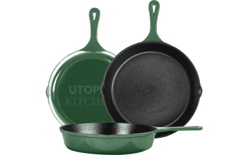 Utopia Kitchen Pre-Seasoned Cast Iron Skillet Set - 3-Piece Frying Pan - 6 Inch, 8 Inch, and 10 Inch (Green)