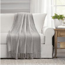 Waffle Cotton Knit Throw Blanket - Light Gray - 60" x 50" - Lush Decor