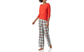 Women's Lightweight Flannel Pant and Long-Sleeve T-Shirt Sleep Set - Plus Size