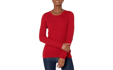 Women's Lightweight Long-Sleeve Cable Crewneck Sweater - Plus Size