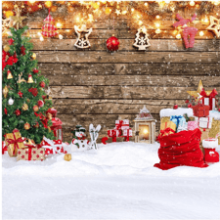 Wood Christmas Backdrop with Gifts, Lights, Snowflake - Holiday Party Decoration, Family Gathering - 8x8FT