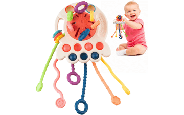 Xouduxpl Montessori Toy for Toddlers, Silicone Teething Toy, Motor Skills for Baby 6-12 Months, Octopus Travel Toy