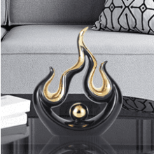 YUNSHID Abstract Flame Sculpture, Ceramic Black and Gold Decor for Centerpiece Accents