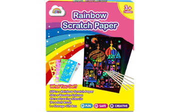 ZMLM Scratch Paper Art Set, 60 Pcs Rainbow Magic Crafts Kits with 5 Wooden Stylus for Kids Halloween Party Game Christmas Birthday Gift